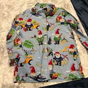 Nick and Nora Sleep Shirt Blue Long Sleeve Button Up Travel Gnomes size small